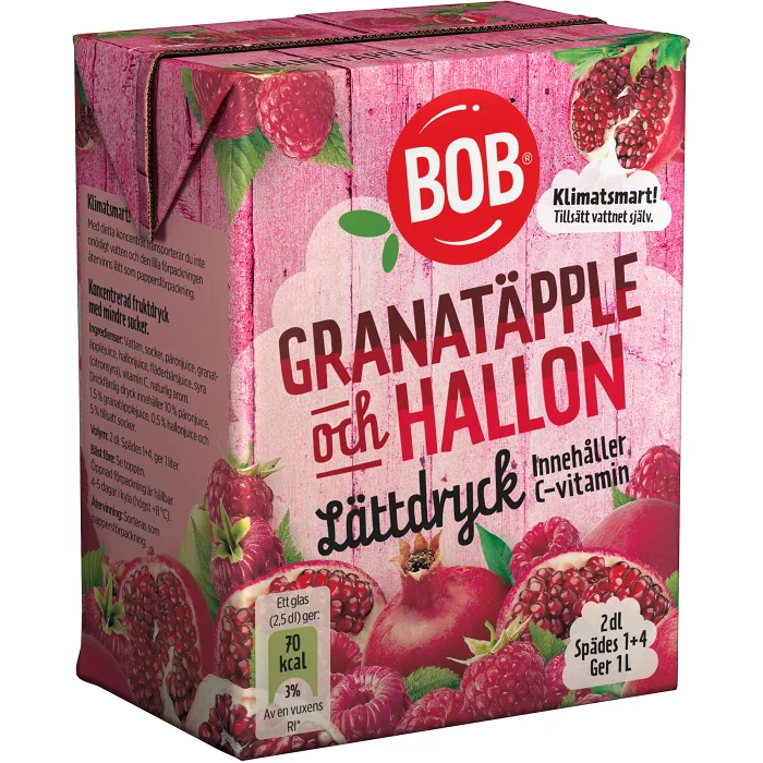 Lättdryck Granatäpple & hallon Koncentrat 2dl BOB