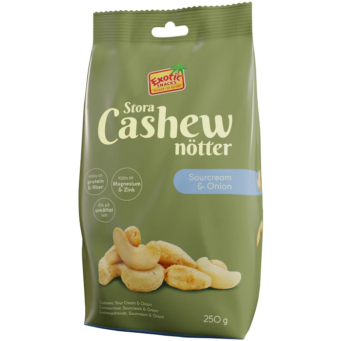 Cashewnötter stora naturella Sourcream och Onion 250g Exotic Snacks
