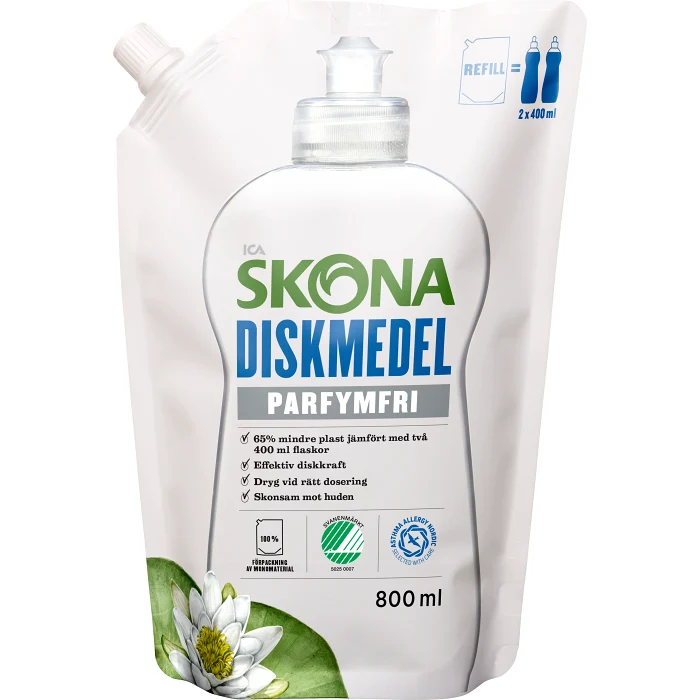 Handdiskmedel Parfymfri Refill 800ml ICA Skona