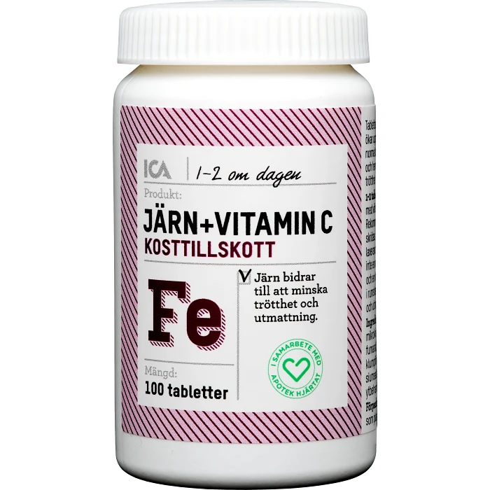 Järn + Vitamin C Kosttillskott 100st ICA Hjärtat