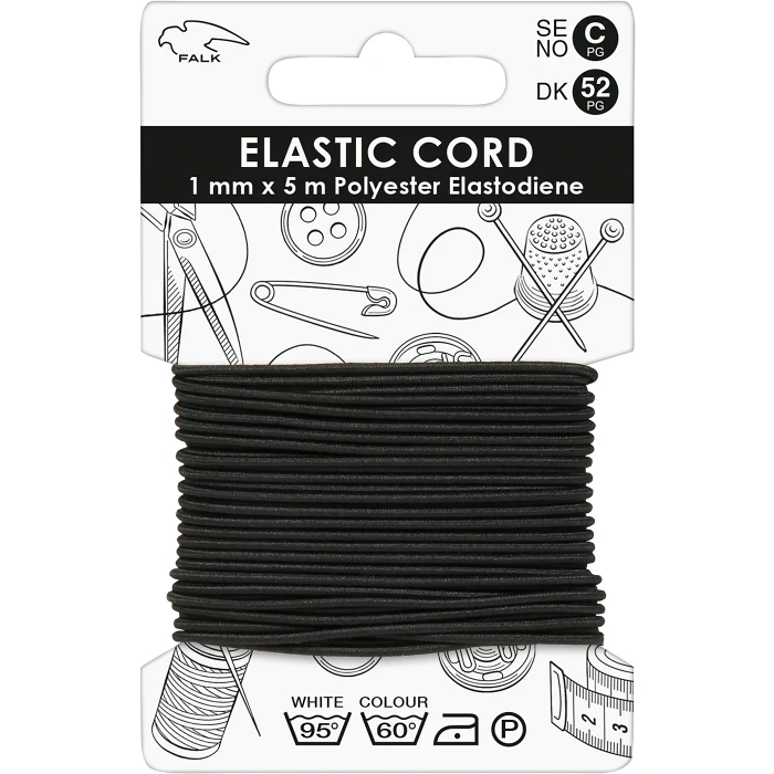 Resårsnodd Svart 5m Falk