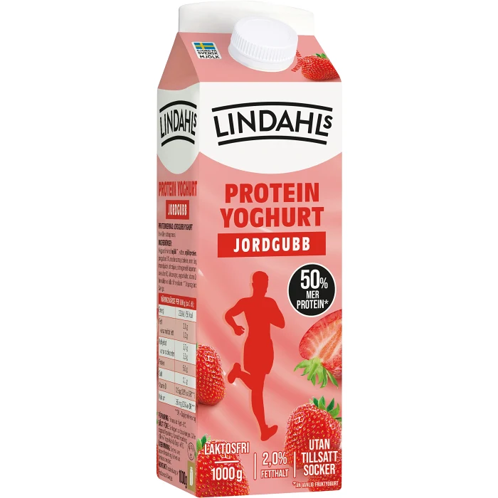 Proteinyoghurt Jordgubb Laktosfri 2% 1000g  Lindahls