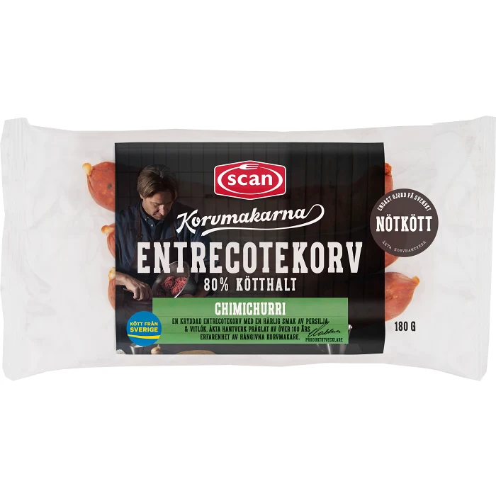Entrecotekorv Chimichurri 80% Kötthalt 180g Korvmakarna Scan