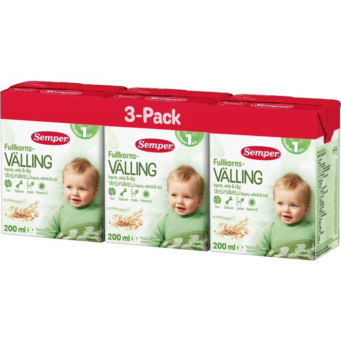 Fullkornsvälling havre Drickfärdig Från 1år 3-p 600ml Semper