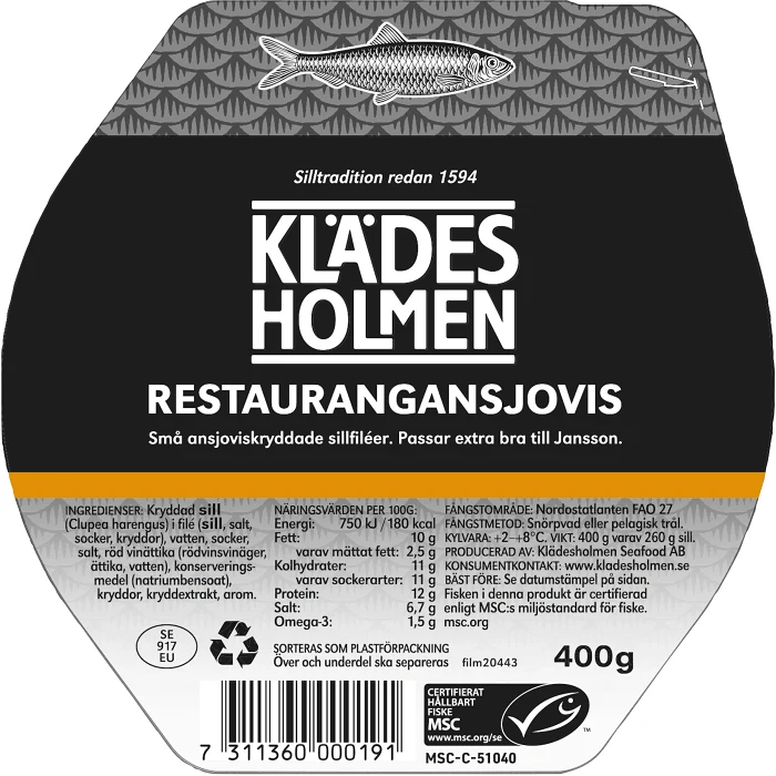 Restaurangansjovisfilé 400g Klädesholmen