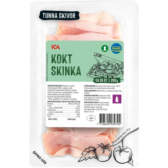 Skinka Kokt Tunna Skivor 200g ICA