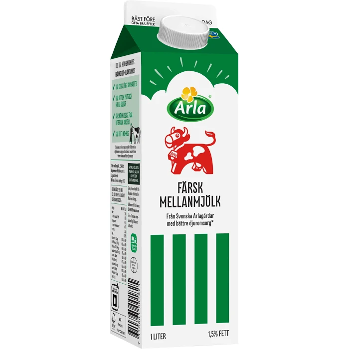 Färsk mellanmjölk 1,5% 1l Arla Ko®