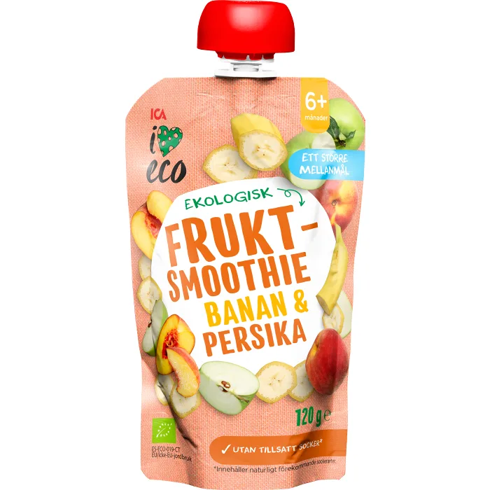 Fruktsmoothie Banan & persika 6m 120g ICA I love eco