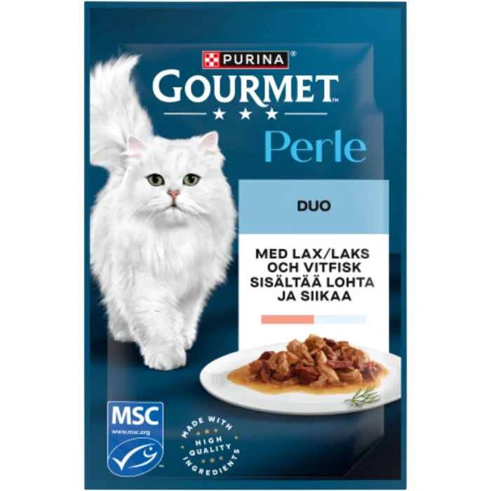 Kattmat Lax & Vit fisk 85g Gourmet Perle