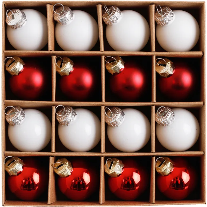 Minikulor av glas 16p röd/vita 3cm Festive