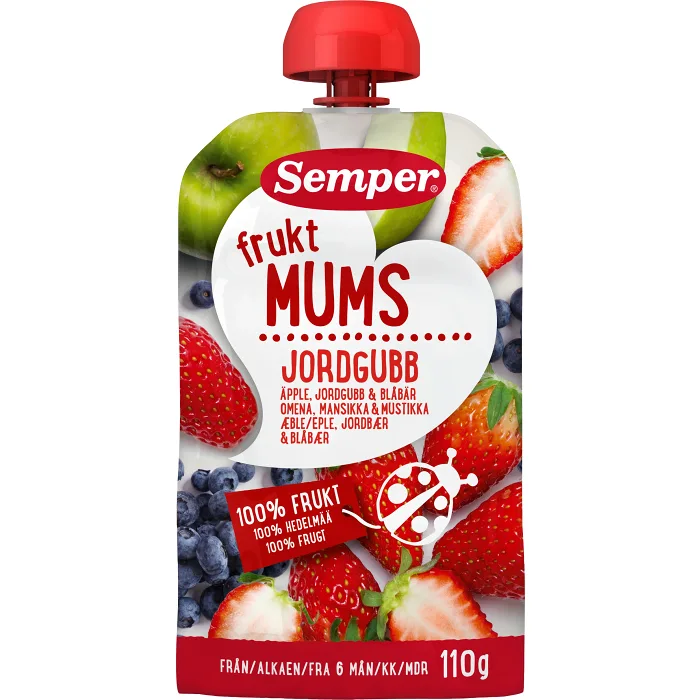 Fruktmums äpple, jordgubb & blåbär 6m 110g Semper