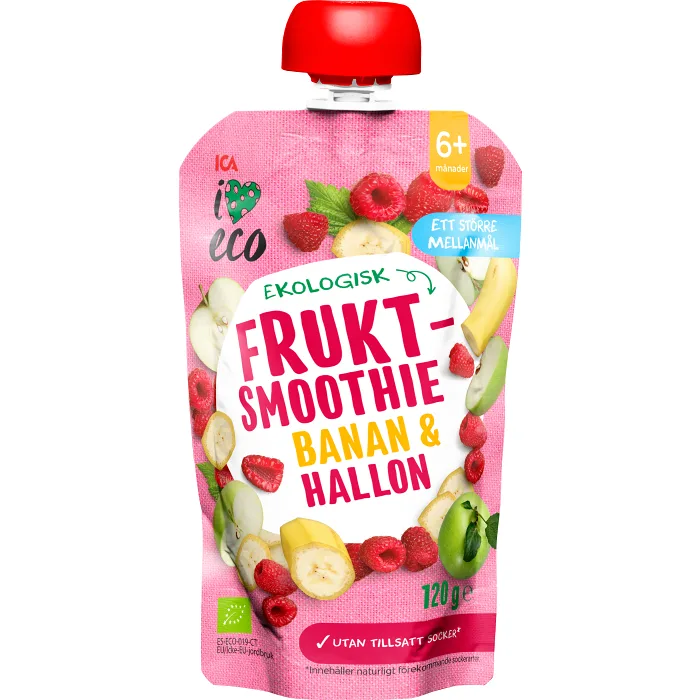 Fruktsmoothie Banan & hallon 6m 120g ICA I love eco