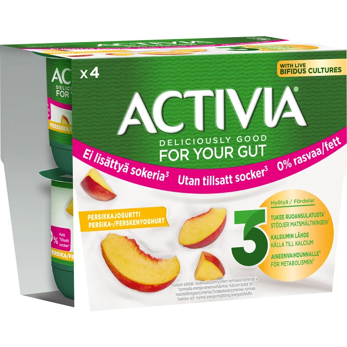 Yoghurt Persika Ej tillsatt socker 0% 4-p 500g Activia
