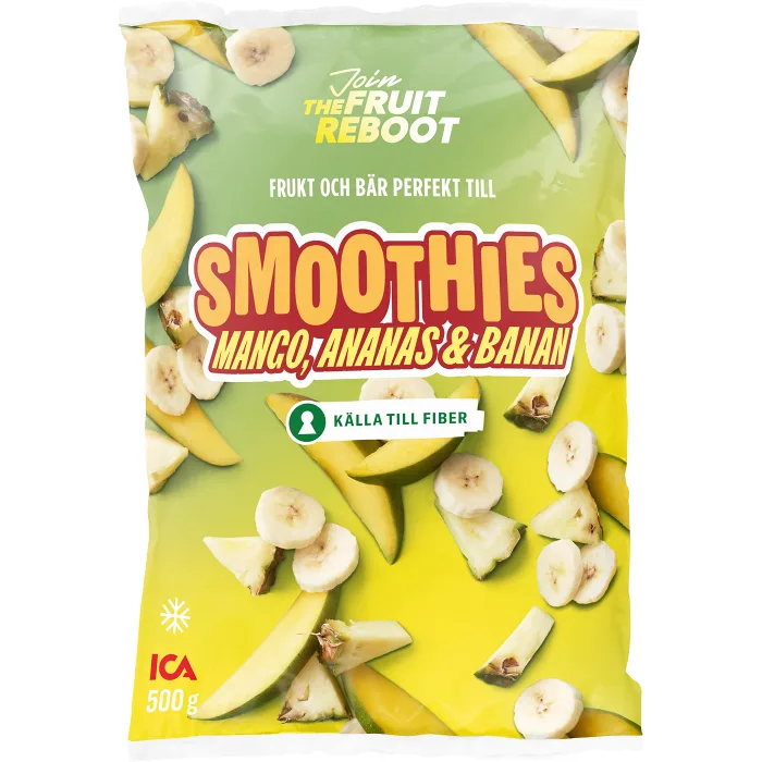 Frukt till smoothies Mango, ananas & banan Fryst 500g ICA
