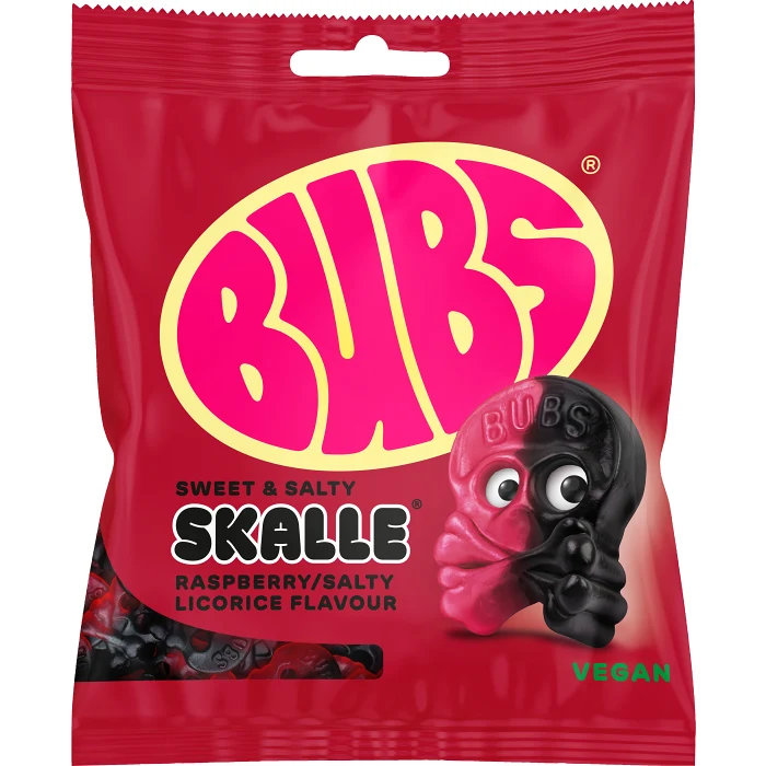 Godispåse Raspberry/Salty Licorice Skalle 155g BUBS
