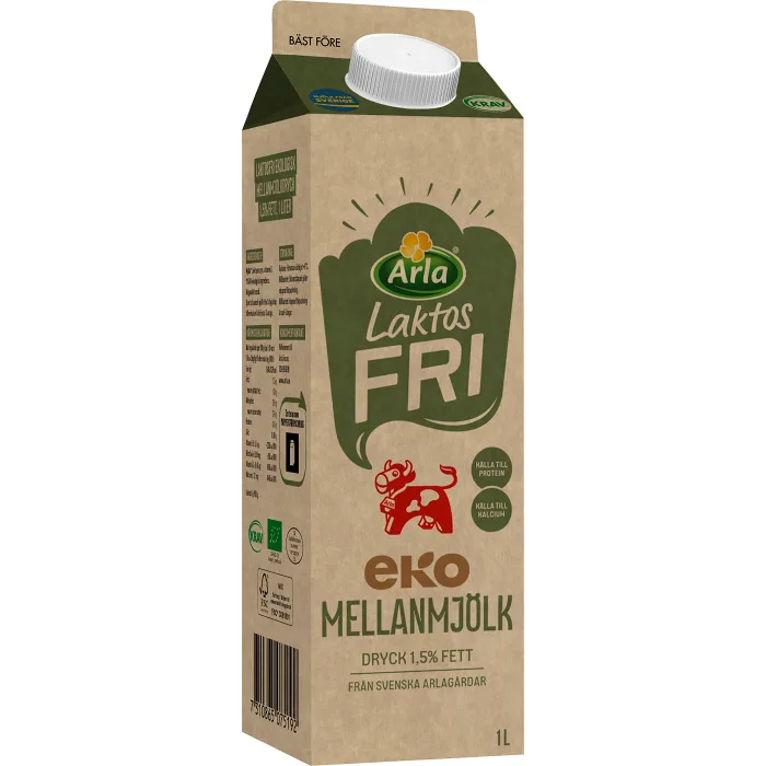 Mellanmjölkdryck 1,5% Ekologisk Laktosfri 1l Arla Ko®