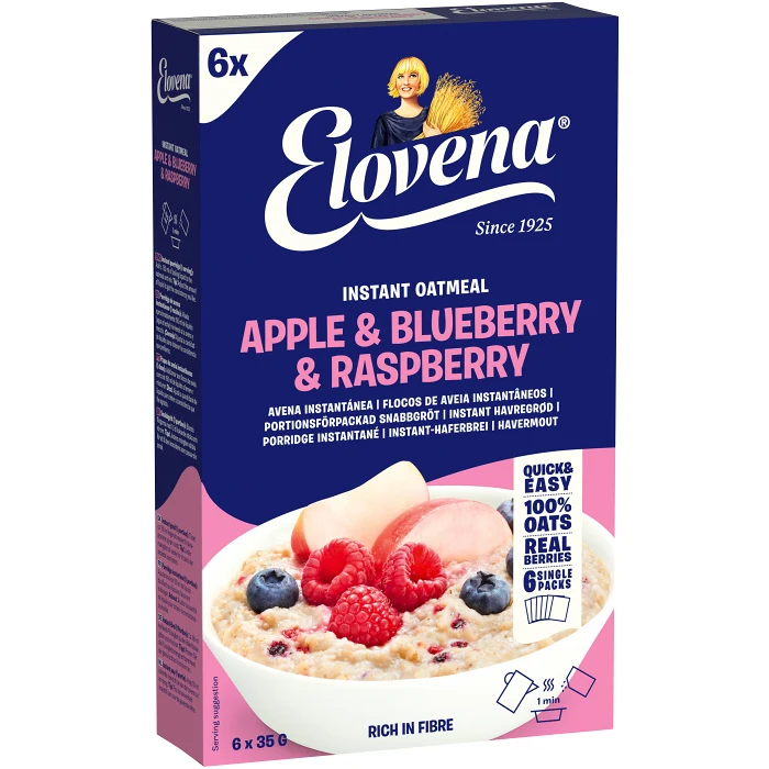 Havregrynsgröt äpple, blåbär & hallon 210g Elovena