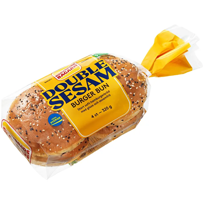 Hamburgerbröd Double Sesam 4-p 320g Korvbrödsbagarn