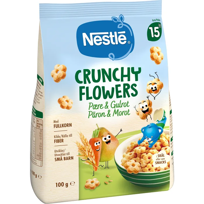 Crunchy Flowers Päron  Morot 15m 100g Nestlé