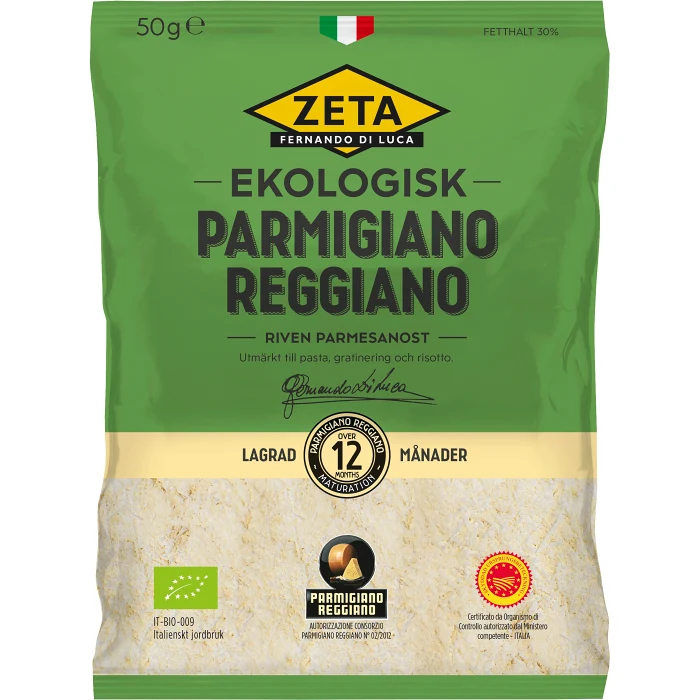 Parmigiano Reggiano riven 16 mån Ekologisk 50g Zeta