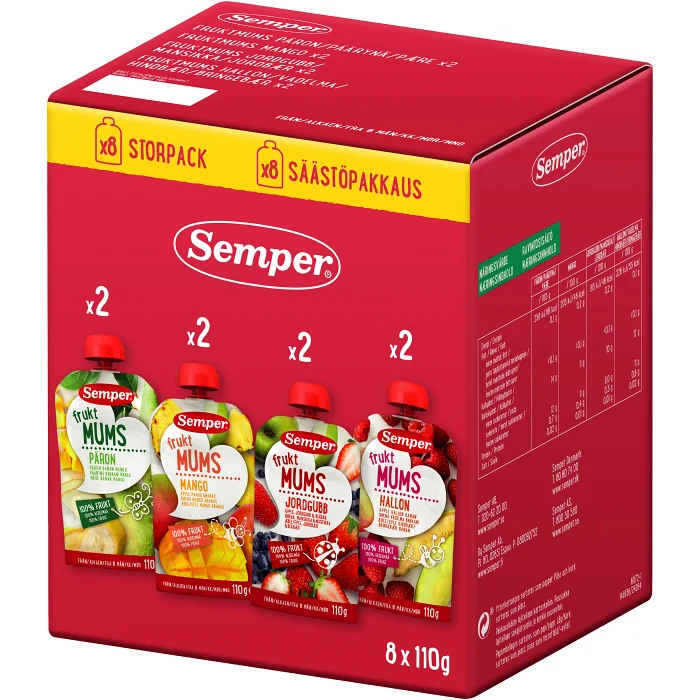 Barnmat Fruktmums variety box 6M 8-pack 880g Semper