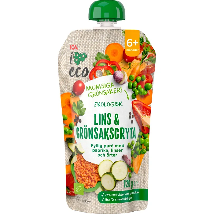 Barnmat Lins & grönsaksgryta 6m Ekologisk 120g ICA I love eco