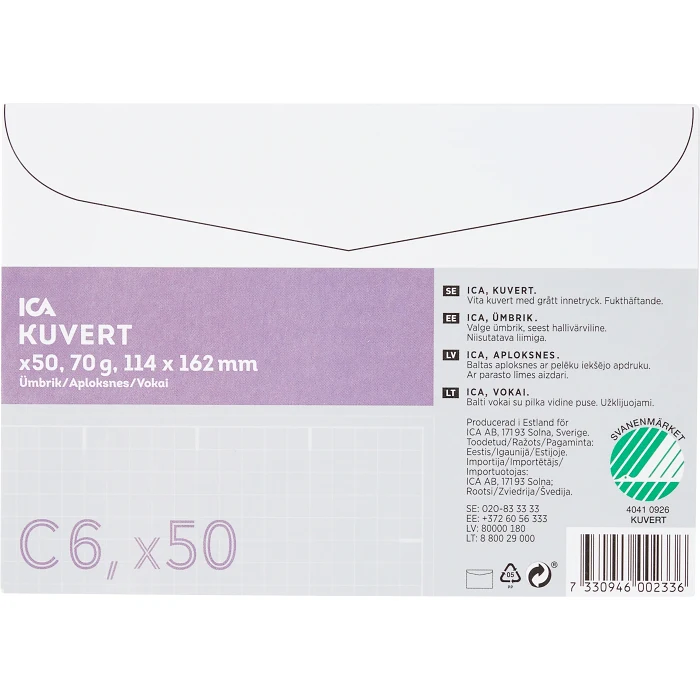 Kuvert Vit C6 50-p ICA