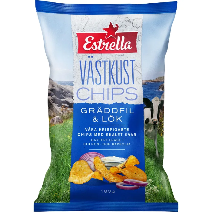 Västkustchips Gräddfil & Lök 180g Estrella