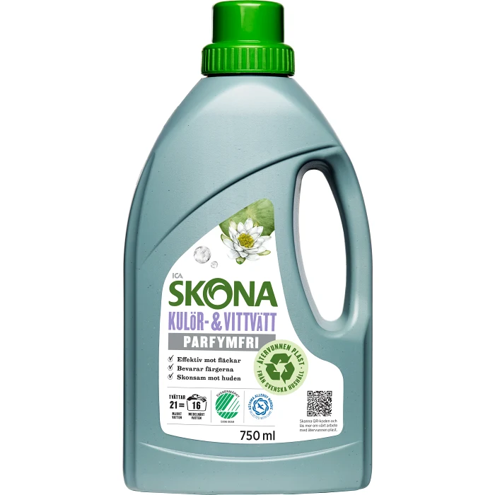 Kulör & vittvätt flytande parfymfri 750ml ICA Skona