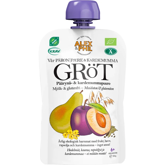 Gröt Päron & plommon Laktosfri 6m 100g KRAV Alex & Phil
