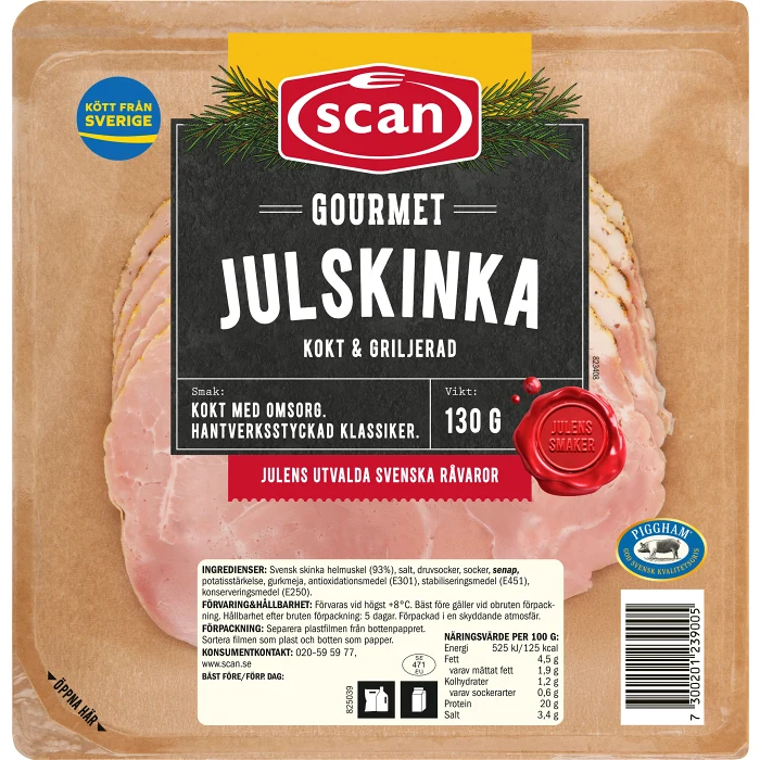 Julskinka Skivad Gourmet Kokt och Griljerad 130g Scan