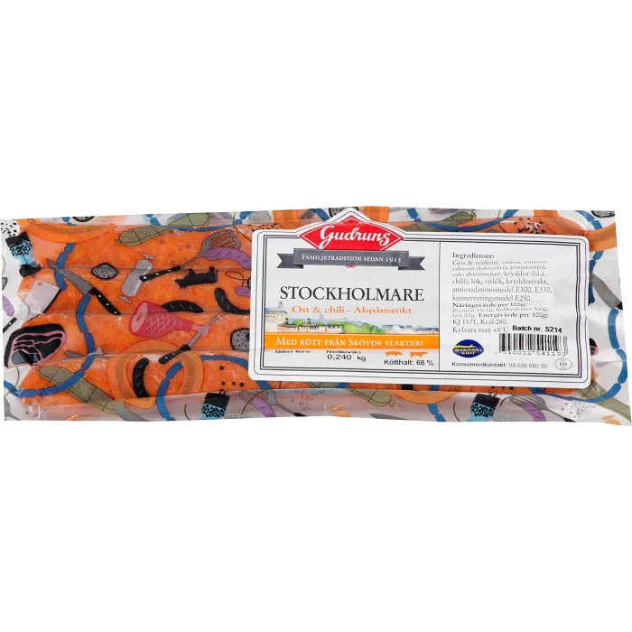 Kryddkorv Stockholmare Ost Paprika Chili 68% Kötthalt 240g Gudruns