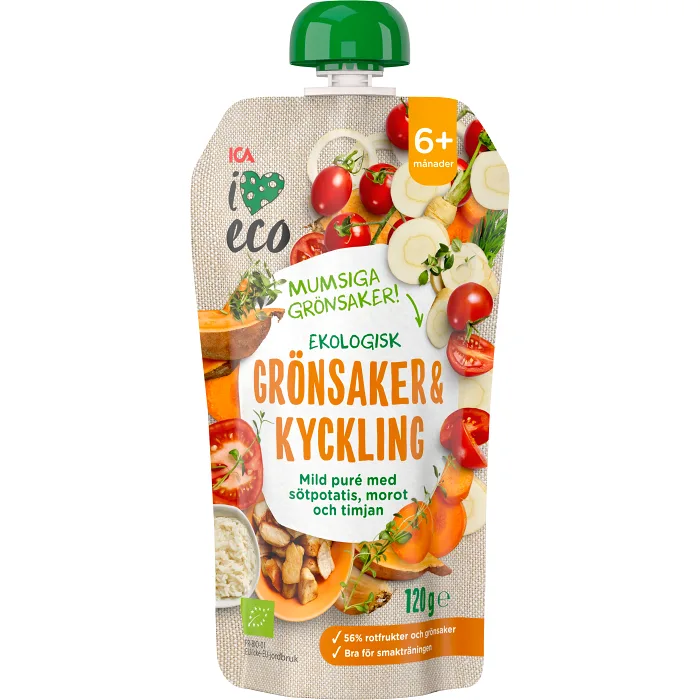 Barnmat Grönsaker & kyckling 6m Ekologisk 120g ICA I love eco