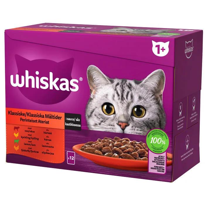 Kattmat Klassiska måltider i sås 1+ 12-p Whiskas