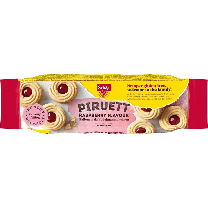 Piruett Rasberry hallonfyllda kex glutenfri 110g Schär