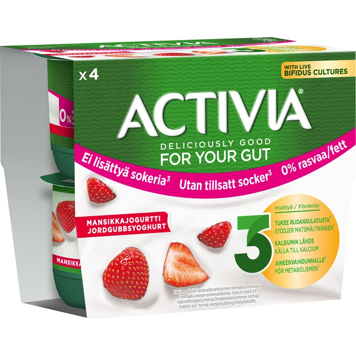 Yoghurt Jordgubb Ej tillsatt socker 0% 4-p 500g Activia