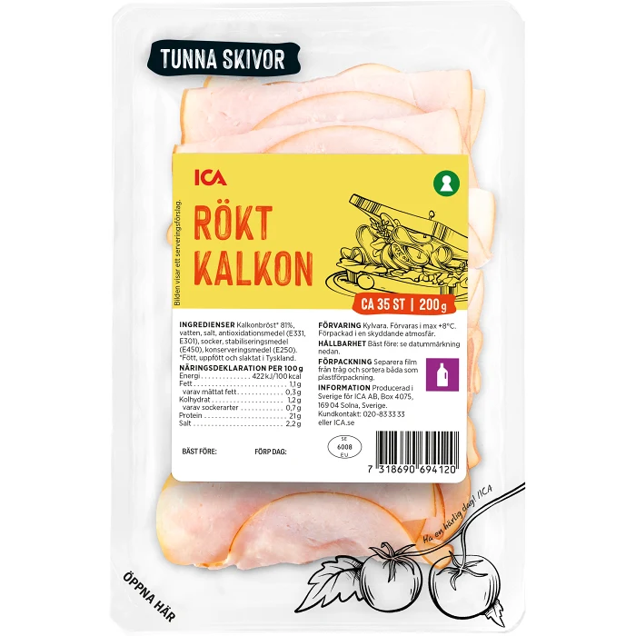 Kalkon Rökt Tunna Skivor 200g ICA