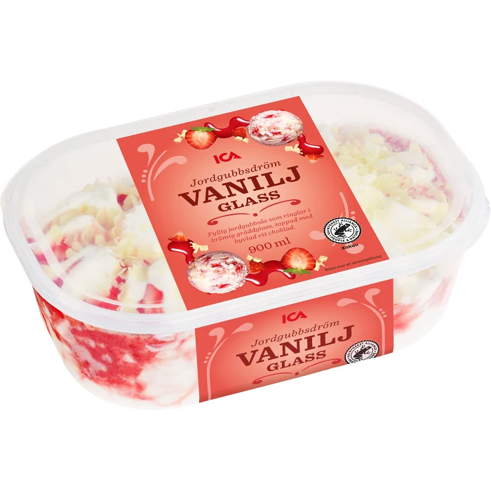 Vaniljglass med Jordgubbsås 900ml ICA