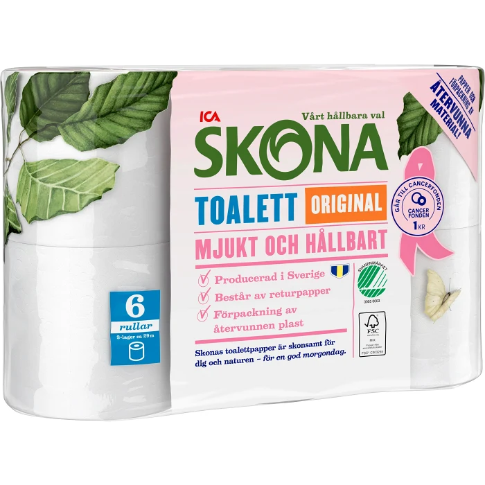 Toalettpapper Original 6-p Miljömärkt ICA Skona