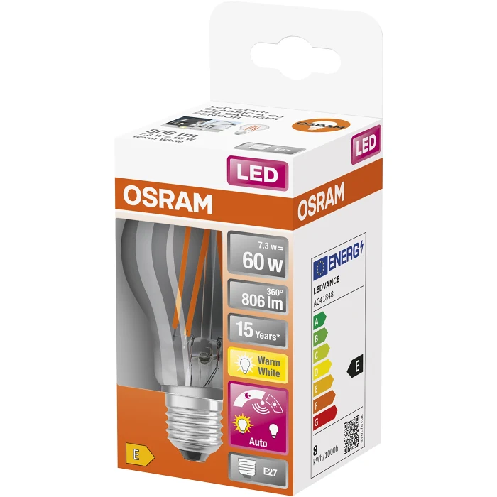LED CL A Normal E27  60W Klar Sensor Osram