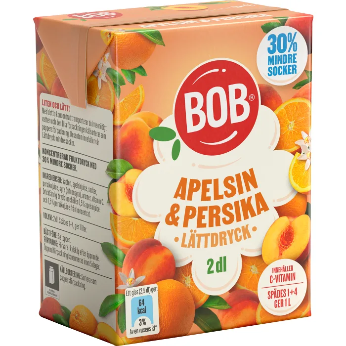 Lättdryck Apelsin & persika Koncentrat 2dl BOB