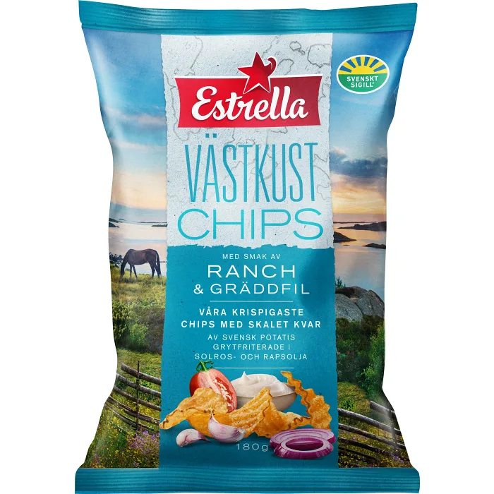 Västkustchips Ranch & Gräddfil 180g Estrella