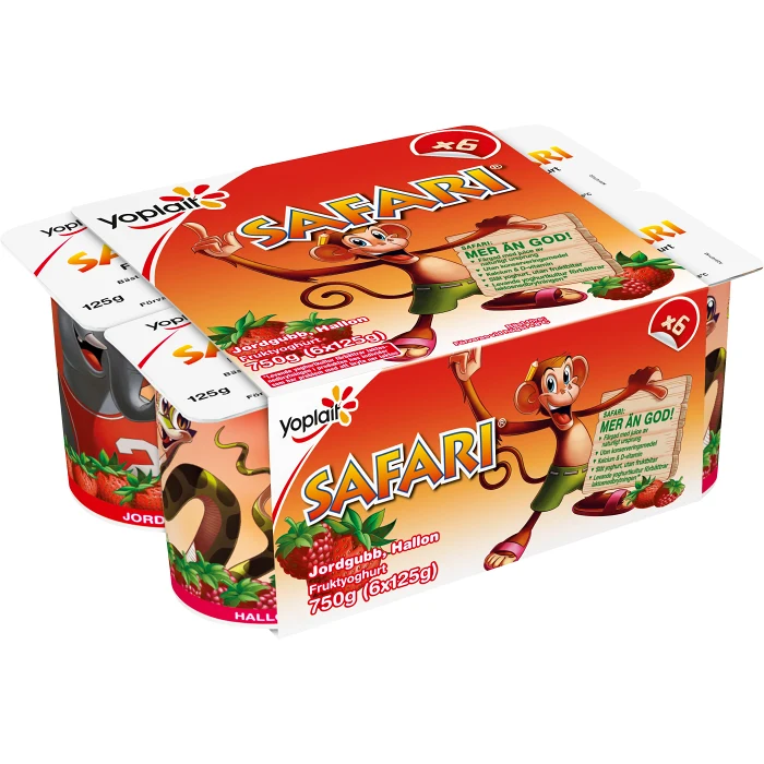 Yoghurt Safari Jordgubb & Hallon 6-p 750g Yoplait