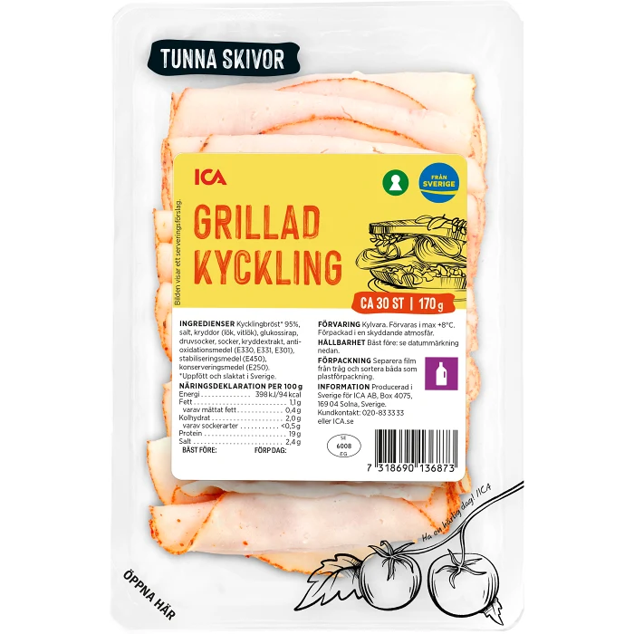 Kyckling Grillad Tunna Skivor 170g ICA