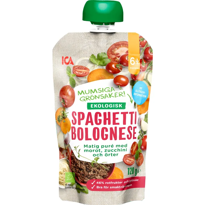 Barnmat Spaghetti bolognese 6m Ekologisk 120g ICA I love eco