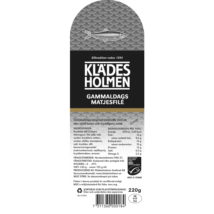 Matjesfilé Gammeldags 220g Klädesholmen
