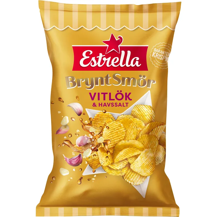 Chips Brynt Smör, Vitlök, Havssalt 275g Estrella