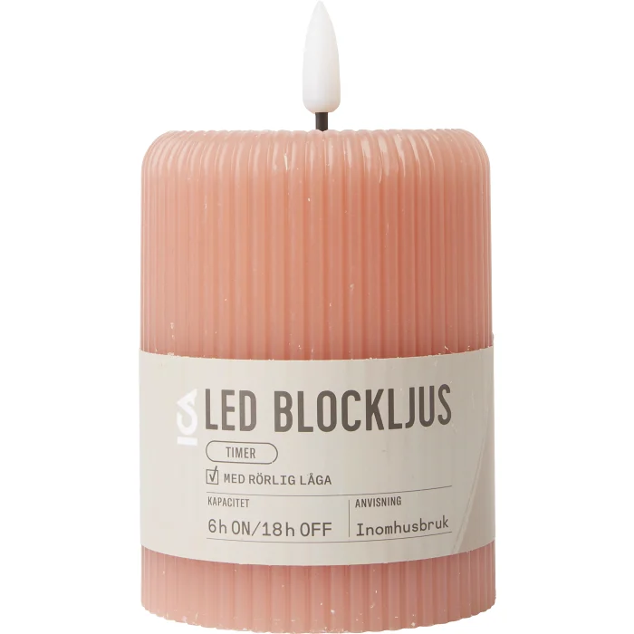 LED Blockljus rille Dusty pink H10cm