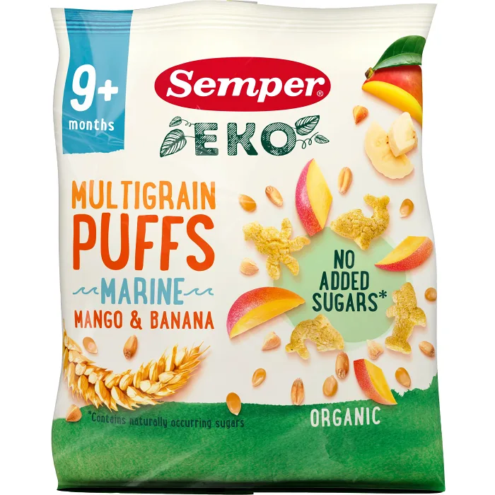 Multigrain puffs mango & banana 9m 18g Semper