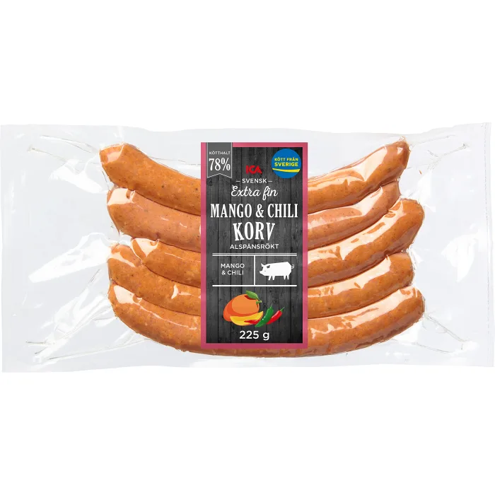 Grillkorv Mango & Chili Extra Fin 78% Kötthalt 225g ICA